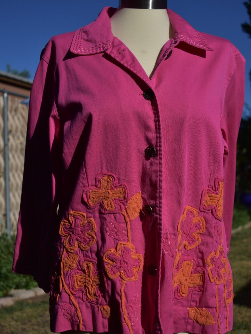 Chico’s Hot Pink Appliqué Floral Jacket
